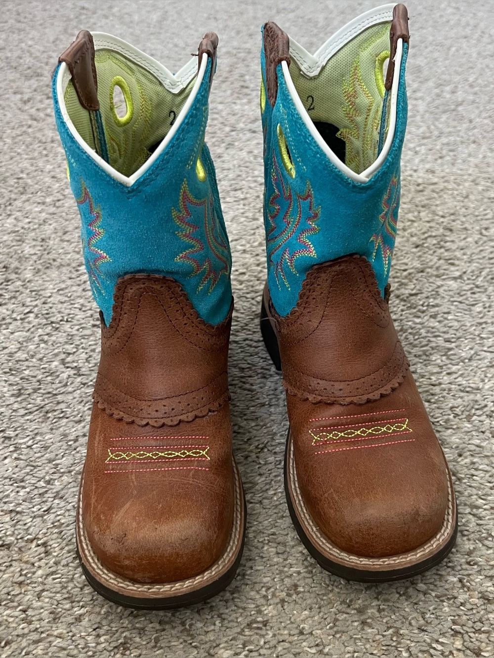 Ariat Turquoise Lime Green Pink Kids' Western Boots Size 2